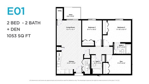 Floor plan for 2 beds, 2 baths, 1010 sqft